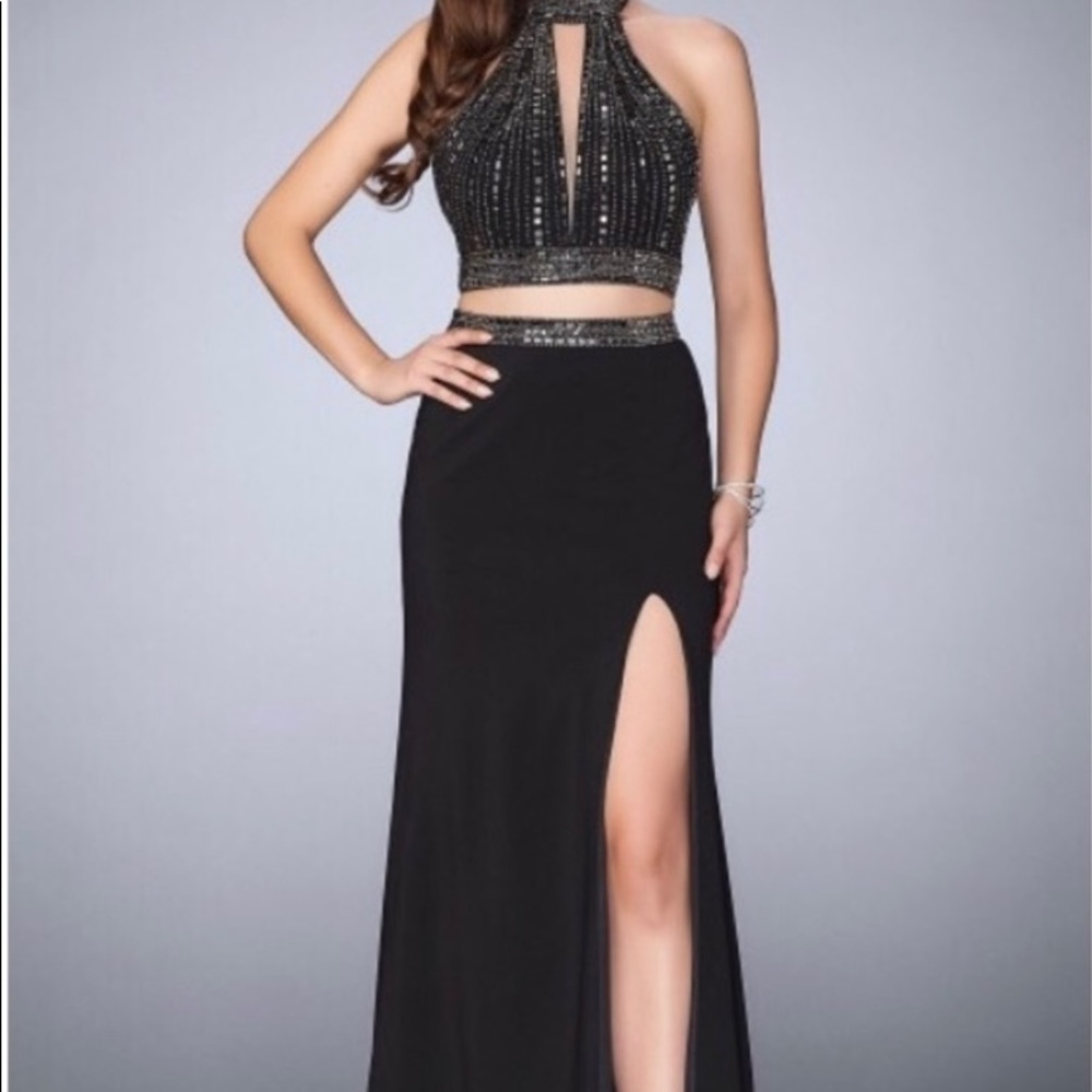 Black Halter 2 Piece La Femme Dress 23700